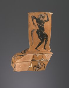 Athenian阁楼黑图Nikosthenic双耳片段，c.550-40 BC（赤土陶器）